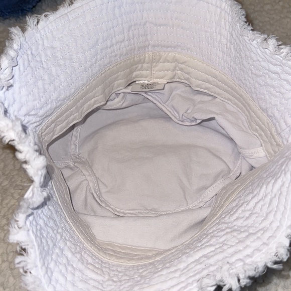 Blue and White Frayed Cotton Summer Bucket Hats - Picture 7 of 10